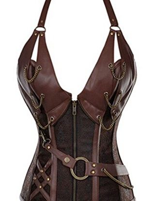 Women's Steel Boned Steampunk Leather Waist Trainer Halter Bustier Corset Plus size steampunk buy now online