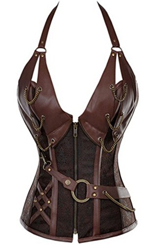 Women's Steel Boned Steampunk Leather Waist Trainer Halter Bustier Corset Plus size steampunk buy now online