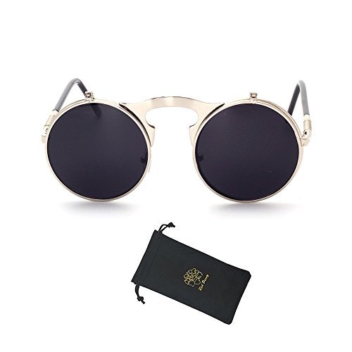 Gothic Polarized Round Retro Sunglasses Steampunk Sunglasses Flip Up Sunglasses (A/Silver Frame/Grey Lens, Non-Polarized) steampunk buy now online