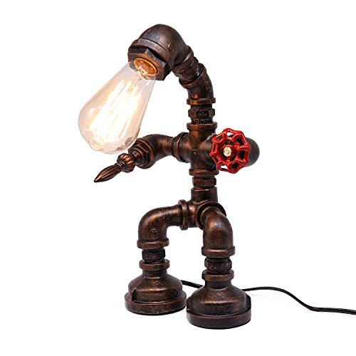 Frideko Vintage Industrial Iron Water Pipes Table Lamp for Bedside Desk (Robot Steampunk) steampunk buy now online