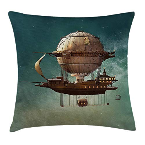 Ntpclsuits Fantasy Decor Pillow case Surreal Sky Scenery with Steampunk Airship Fairy Sci Fi Stardust Space Image 18 X 18 inches steampunk buy now online