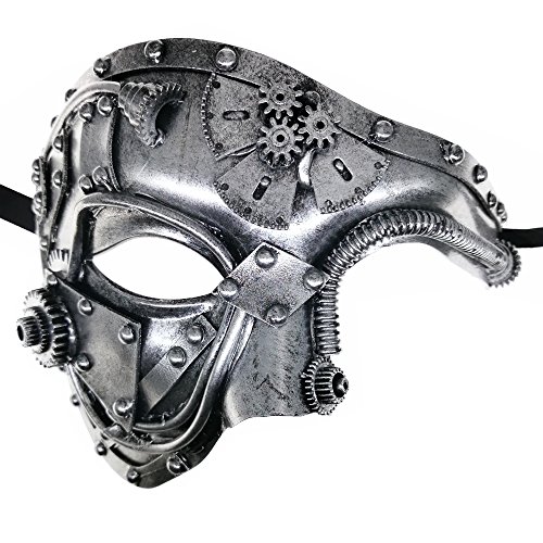 CCUFO Silver Mechanical Steam Punk Phantom Of The Opera Vintage Men Venetian Mask For Masquerade/Party/Ball Prom/Mardi Gras/Wedding/Wall Decoration steampunk buy now online