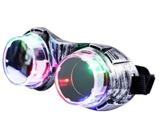 Aomeiqi Light up Glasses, LED Glasses Funny Glasses Flashing Glasses with Colorful Lights, Novelty Party Glasses Steampunk Goggles for Halloween Costume, Christmas, Party, Birthday (Silver) steampunk buy now online