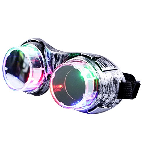 Aomeiqi Light up Glasses, LED Glasses Funny Glasses Flashing Glasses with Colorful Lights, Novelty Party Glasses Steampunk Goggles for Halloween Costume, Christmas, Party, Birthday (Silver) steampunk buy now online