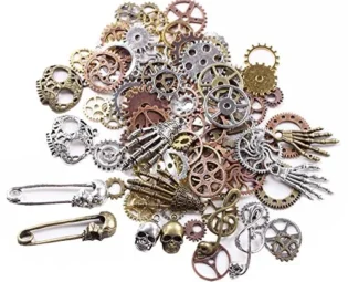 BIHRTC 140 Gram (Approx 92pcs) DIY Assorted Color Antique Metal Steampunk Watch Gear Cog Wheel Skull Musical Note Skull Hand Safety Pin Charms Pendant for Crafting, Jewelry Making Accessory steampunk buy now online