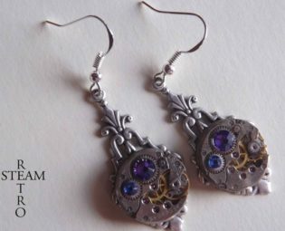 Earrings Art deco purple and blue - Steampunk earrings - Art Deco - Steampunk jewellery - steampunk jewelry by SteamretroFrance steampunk buy now online