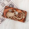 Long travel leather womens wallet zipper with image octopus in the style of a steampunk - Woman embossed clutch wallet - Brown purse zipper by IKLeatherBag steampunk buy now online