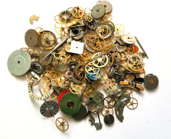 Pocket watch parts - small sample lot of steampunk watch gears, wheels, hands, dials steampunk supplies for jewelry making, sculpture by AllGearedUp steampunk buy now online