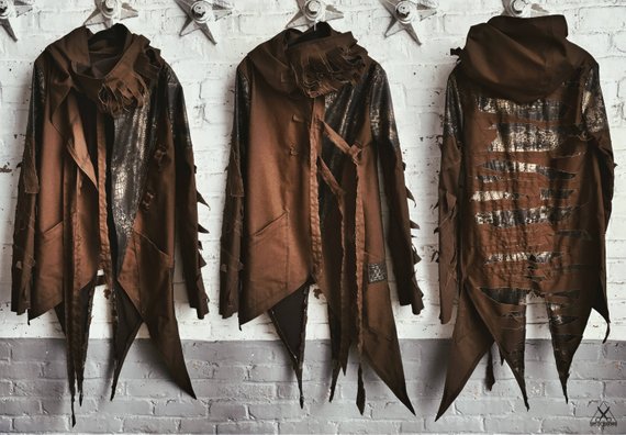 Postapocalyptic jacket, brown jacket, distressed jacket, faux leather jacket, ripped jacket, postapocalyptic clothes, steampunk by SinScissorsBoutique steampunk buy now online