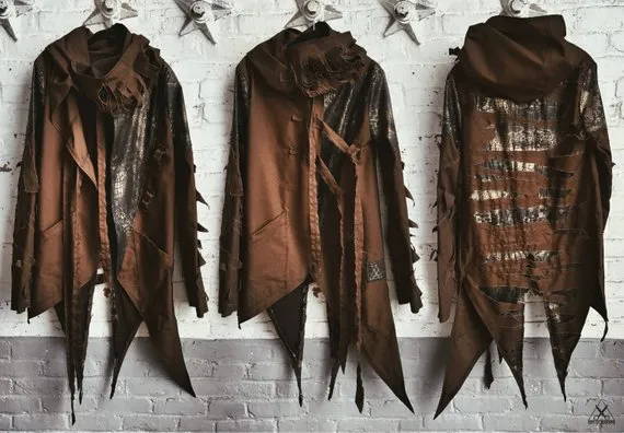 Postapocalyptic jacket, brown jacket, distressed jacket, faux leather jacket, ripped jacket, postapocalyptic clothes, steampunk by SinScissorsBoutique steampunk buy now online Postapocalyptic jacket, brown jacket, distressed jacket, faux leather jacket, ripped jacket, postapocalyptic clothes, steampunk by SinScissorsBoutique steampunk buy now online
