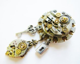 Steampunk Antique Watch Movement Brooch, Steampunk Brooch, Watch Brooch, Watch Pin, Watch Key Lock Brooch, Antique Watch Jewellery, BR17 by RavensSecretStash steampunk buy now online