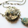 Steampunk Antique Watch Movement Necklace with Aqua Terra Jasper, Steampunk Necklace, Steampunk Watch Necklace, Victorian Necklace PN80 by RavensSecretStash steampunk buy now online