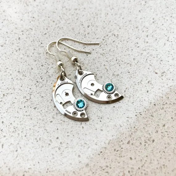 Steampunk Earrings, Half Moon, Semicircle, Hooks, Dangle, Drop, Mechanical Jewelry, Watch Gears, Women Gift, Green Swarovski crystals by WinnySteampunk steampunk buy now online Steampunk Earrings, Half Moon, Semicircle, Hooks, Dangle, Drop, Mechanical Jewelry, Watch Gears, Women Gift, Green Swarovski crystals by WinnySteampunk steampunk buy now online