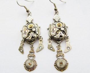 Steampunk Silvery Watch Movement & Shiny Dangles Earrings, Steampunk Earrings, Steampunk Jewellery, Vintage Watch Movement Earrings ERG102 by RavensSecretStash steampunk buy now online