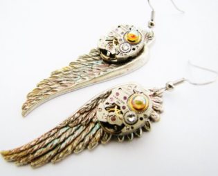 Steampunk Winged Watch Earrings, Angel Wing Earrings, Steampunk Wing Earrings, Steampunk Watch Earrings, Steampunk Earrings ERG109 by RavensSecretStash steampunk buy now online