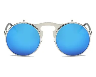 Gothic Polarized Round Retro Sunglasses Steampunk Sunglasses Flip Up Sunglasses (A/Silver Frame/Blue Lens, Non-Polarized) steampunk buy now online