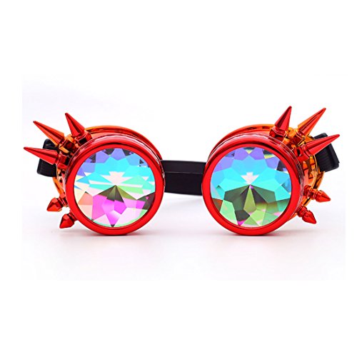 FLORATA Kaleidoscope Rainbow Steampunk Goggles Crystal Lenses Welding Eye Protect Vintage Glasses steampunk buy now online