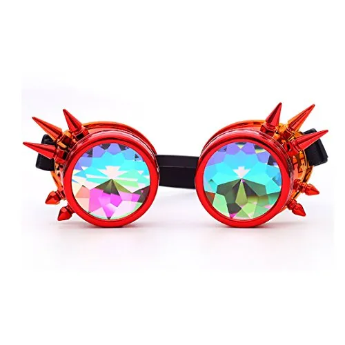 FLORATA Kaleidoscope Rainbow Steampunk Goggles Crystal Lenses Welding Eye Protect Vintage Glasses steampunk buy now online