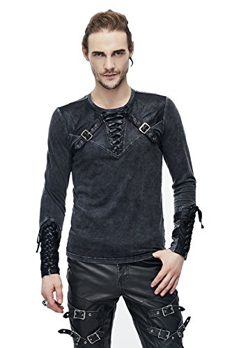 Gothic Men's Punk Fashion Long Sleeves Shirts Steampunk Gentleman Vintage Tops with PU Belt Decoration (XL, Black PU) steampunk buy now online
