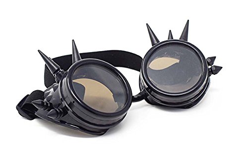 Black with Brown Lenses Spike Premium Quality Steampunk Goggles Cyber Glasses Victorian Punk Style Welding Cosplay Gothic Goth Rustic Rivet Vintage Round Rave Novelty UK steampunk buy now online