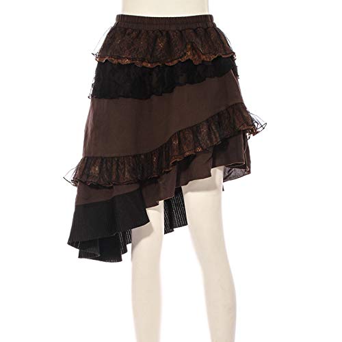 Steampunk Women's Skirts Retro Patchwork Asymmetrical Knee Length Skirts Ruffled Lace Layered Skirts steampunk buy now online