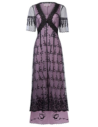Belle Poque Steampunk Gothic Victorian Lace Maxi Dress Half Sleeve BP000247 - Black - steampunk buy now online