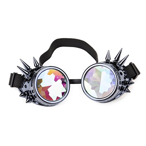 FLORATA Kaleidoscope Rainbow Steampunk Goggles Crystal Lenses Welding Eye Protect Vintage Glasses steampunk buy now online