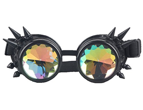 FLORATA Kaleidoscope Rainbow Steampunk Goggles Crystal Lenses Welding Eye Protect Vintage Glasses steampunk buy now online