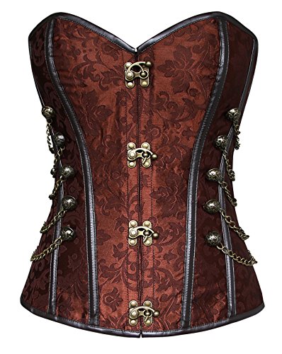 Charmian Women's Spiral Steel Boned Steampunk Gothic Bustier Corset with Chains Brown XXXXXX-Large steampunk buy now online