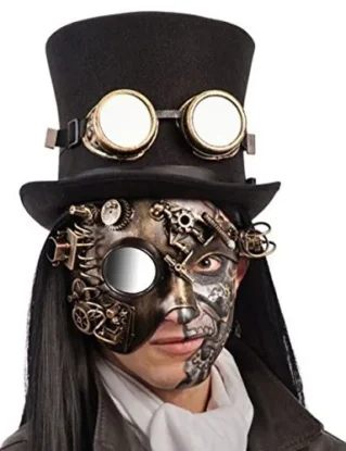 Carnival Toys 1693 – Steampunk Hard Plastic Half Face Gold Mask with mirror steampunk buy now online