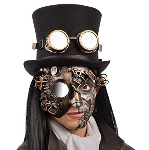 Carnival Toys 1693 – Steampunk Hard Plastic Half Face Gold Mask with mirror steampunk buy now online
