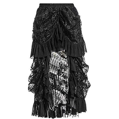 COSWE Women's Black Lace Punkrock Irregular Dress Steampunk Skirt Cosplay Costume (M:70-76cm/27.56"-29.92") steampunk buy now online