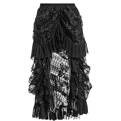 COSWE Women's Black Lace Punkrock Irregular Dress Steampunk Skirt Cosplay Costume (M:70-76cm/27.56"-29.92") steampunk buy now online