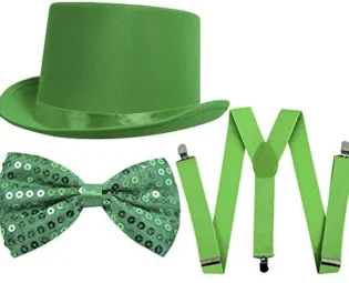 UNISEX FANCY DRESS DANCE SHOW ACCESSORIES - GREEN SATIN TOP HAT, GREEN SEQUIN BOW TIE AND GREEN BRACERS -PERFECT FOR ST PATRICK'S DAY COSTUMES, STEAM PUNK COSTUMES OR DANCE SHOWS steampunk buy now online