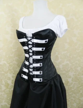 Black And White Steampunk Military Overbust Lace Front and Back Steel Boned Corset-to fit 37-40" natural waist by AliceAndWillow steampunk buy now online