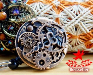 Caduceus Badge Reel, Steampunk ID Clip, Badge Holder, Men's Retractable Pull, Nurse Gift, RN Jewelry, Male, Doctor, Christmas, Holiday by BadgeAlleybyGerAnne steampunk buy now online