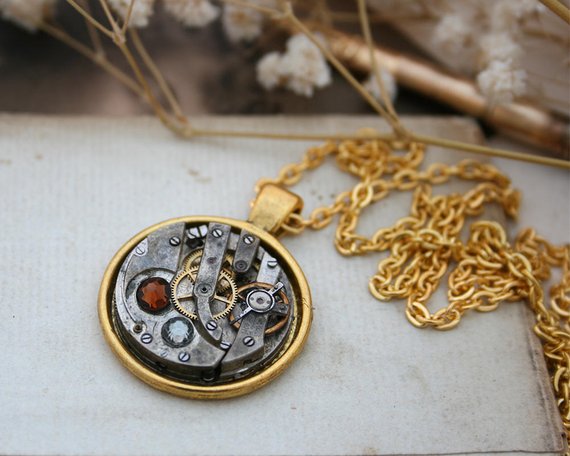 Gold Necklace For Men Steampunk Statement Necklace Golden Watch Necklace Steampunk Mens Jewelry Christmas Gifts for Rocker by EvaGiftedHands steampunk buy now online