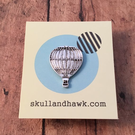 Hot Air Balloon Lapel Pin / Tie Tack - Silver Tone - Vintage Look by skullandhawk steampunk buy now online
