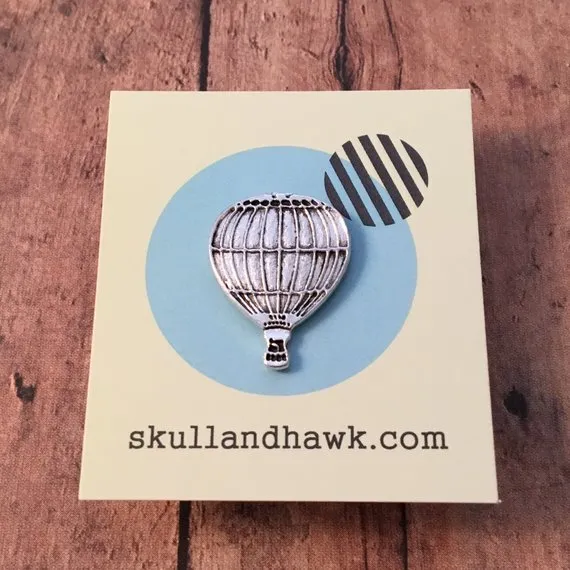 Hot Air Balloon Lapel Pin / Tie Tack - Silver Tone - Vintage Look by skullandhawk steampunk buy now online