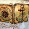 Old anchor and compass photo album, photobook adventures, pirate travel book gift, feather pen, hand made eco recycled paper, coptic stitch by EmilySteampunk steampunk buy now online