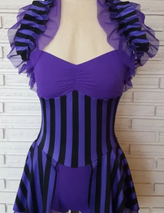Purple Stripe Skirted Leotard, Opera Shrug, Costume, Custom Size by HarmonyThreads steampunk buy now online