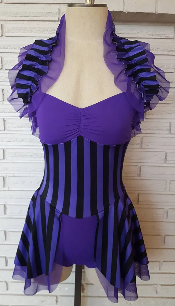 Purple Stripe Skirted Leotard, Opera Shrug, Costume, Custom Size by HarmonyThreads steampunk buy now online