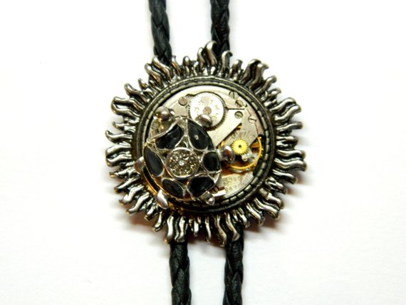Solar Tortoise Steampunk Bolo Tie, unique birthday gift, steam punk silver jewelry mens fashion, clockwork, pendants, honeymoon surprise by EmilySteampunk steampunk buy now online