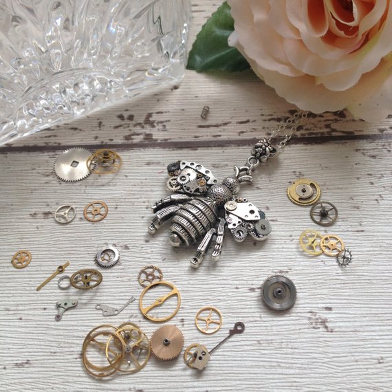 Steampunk bee pendant, bumble bee necklace, clockwork honey bee, insect jewelry, nature gift, upcycled jewelry, gift for her, gift for mum by AmeliaAliceJewellery steampunk buy now online