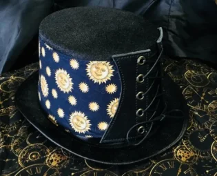 Steampunk Hat Victorian Corset Gothic Tophat Celestial Suns Leather Fabric by OceaniaLegendsDesign steampunk buy now online
