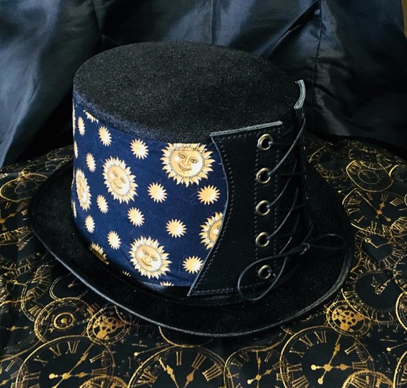 Steampunk Hat Victorian Corset Gothic Tophat Celestial Suns Leather Fabric by OceaniaLegendsDesign steampunk buy now online