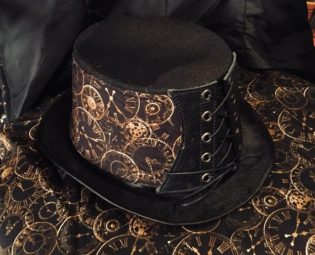 Steampunk Hat Victorian Corset Gothic Tophat Clocks Cogs Leather Fabric by OceaniaLegendsDesign steampunk buy now online