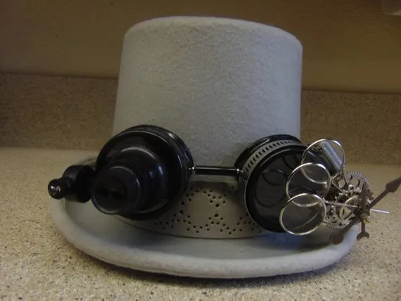 Steampunk Lighted Goggles Gray Top Hat by Thehatzmeow steampunk buy now online