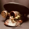 Steampunk Military Army hat with Gold Double Loupy on Distressed Embossing Goggles in size 58cm, 59cm by SteamEraProduction steampunk buy now online
