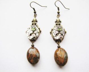 Steampunk Watch Movement & Jasper Earrings, Steampunk Earrings, Jasper Earrings, Watch Earrings, ER101 by RavensSecretStash steampunk buy now online